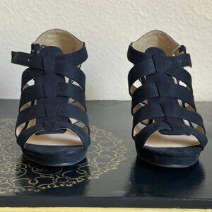 H&M Black Platform Wedge Sandal with Chic Cut-Outs, size 8